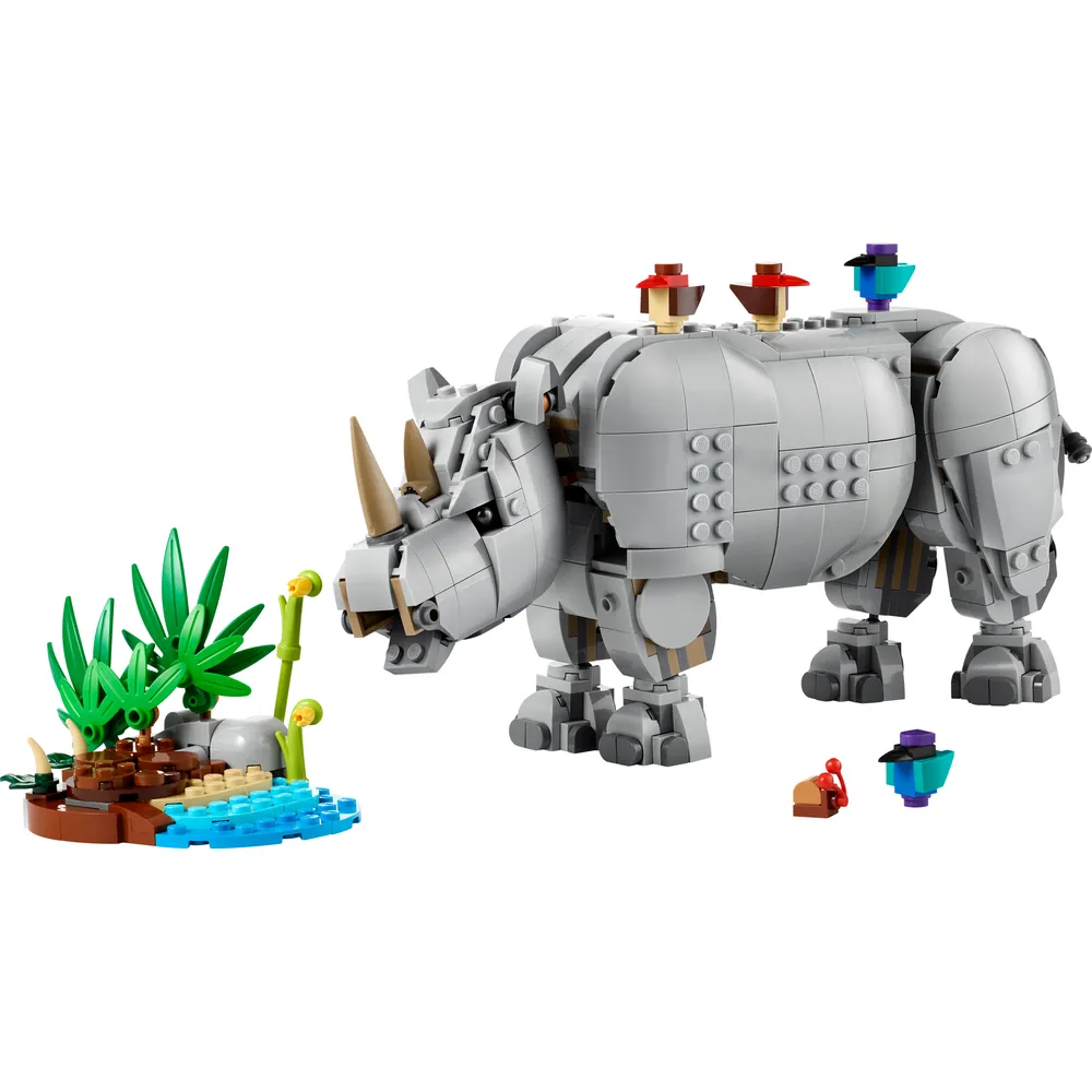 Wild Animals: Majestic Rhino with Birds